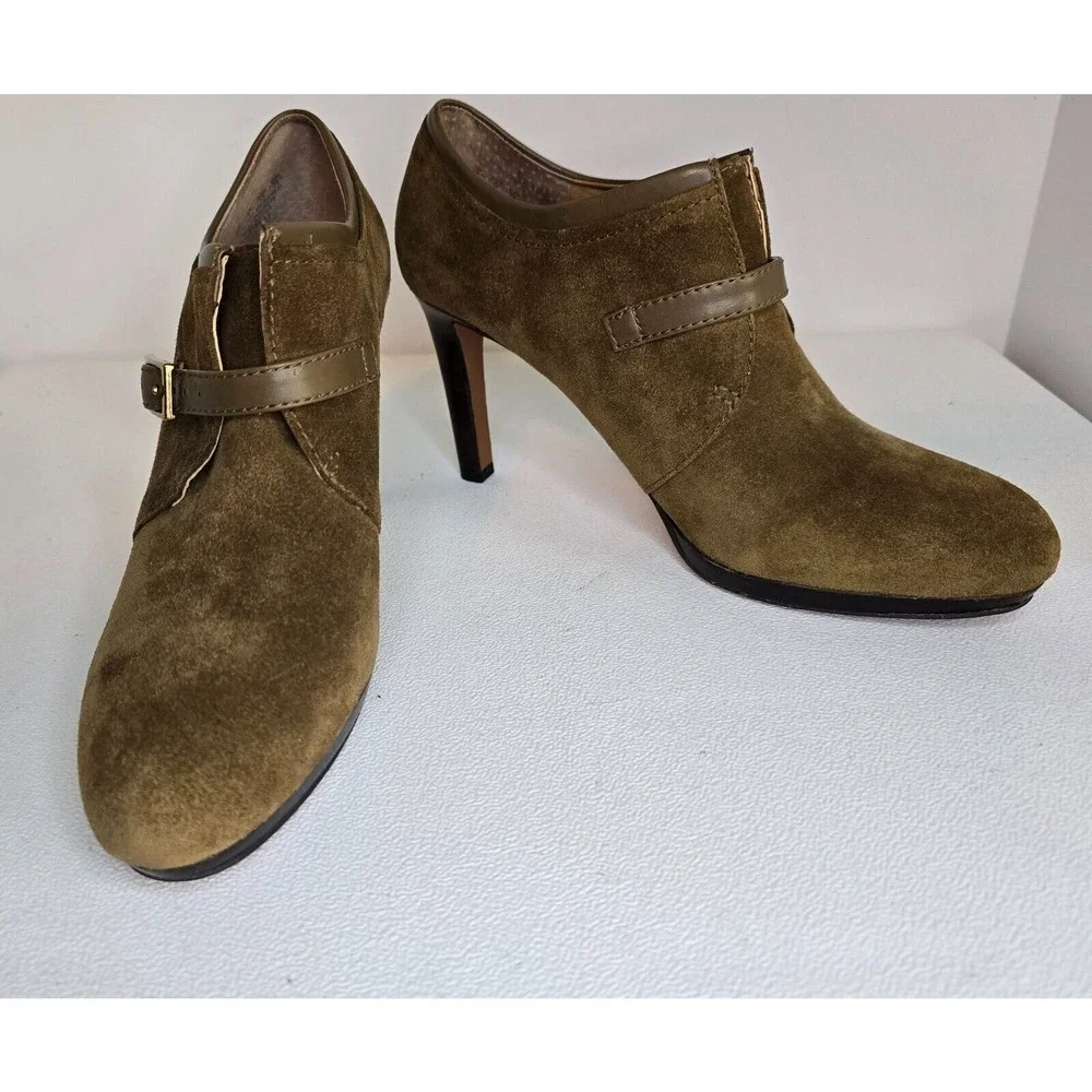 Franco Sarto Sabelle High Heel KHAKI Brown Suede Ankle Booties size 8 M